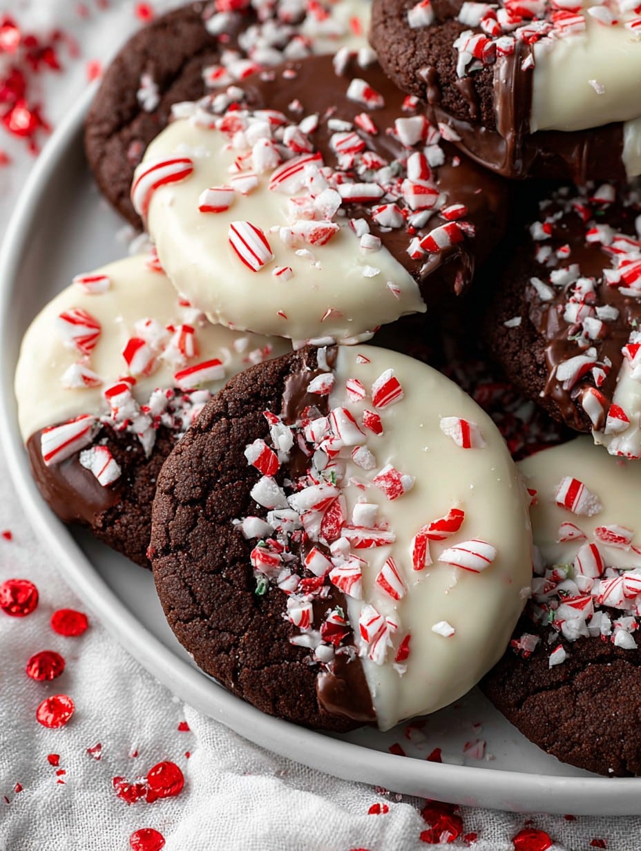 White Chocolate Dipped Peppermint Chocolate Christmas Cookies