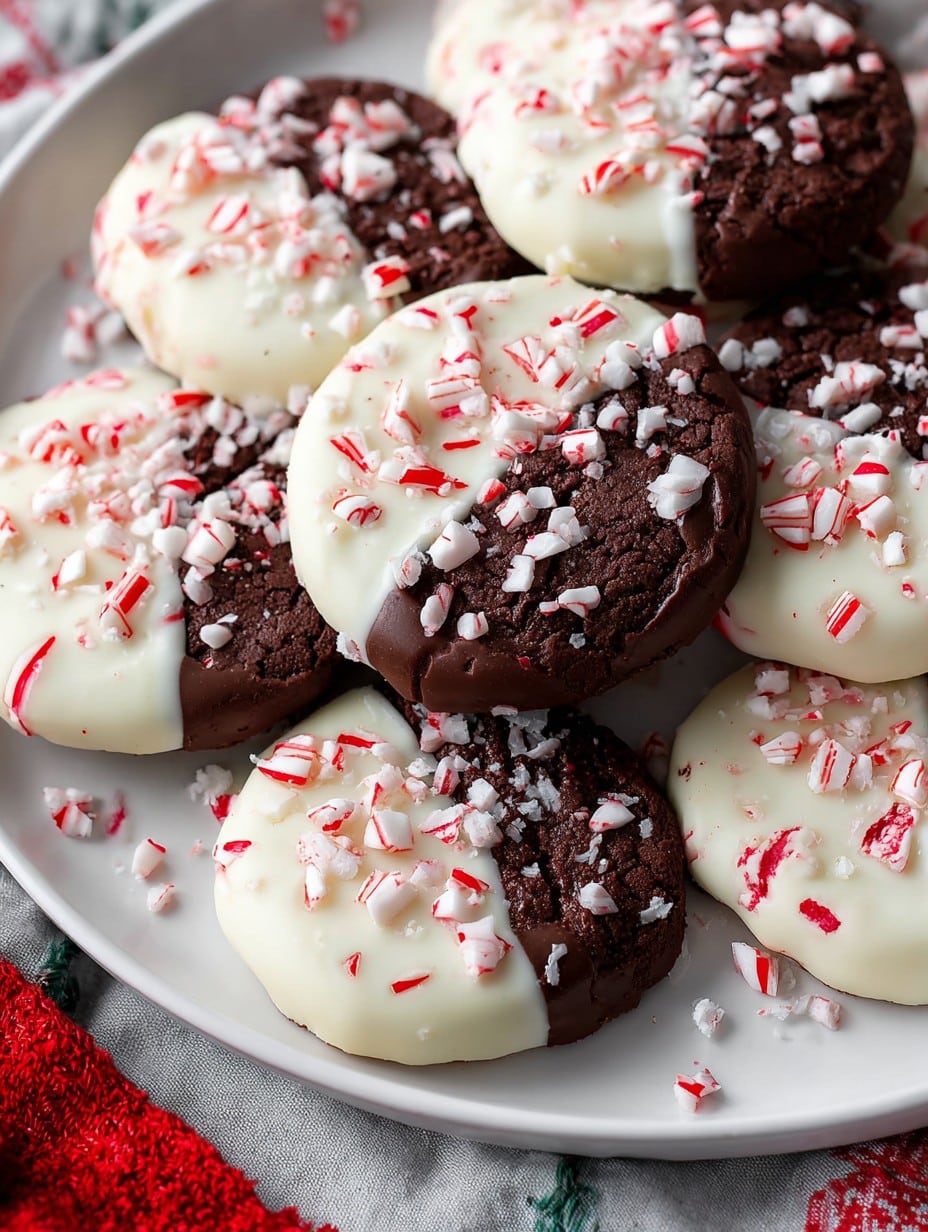 White Chocolate Dipped Peppermint Chocolate Christmas Cookies