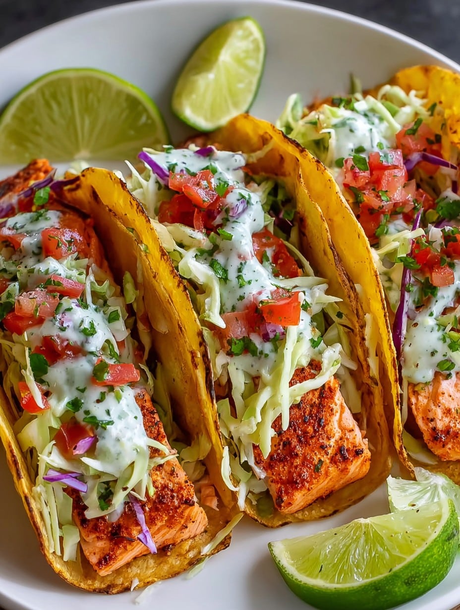 Air Fryer Salmon Tacos with Slaw