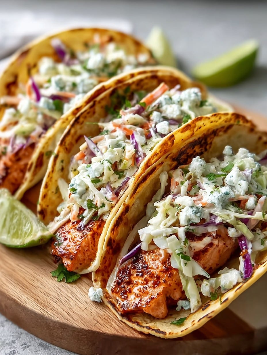Air Fryer Salmon Tacos with Slaw