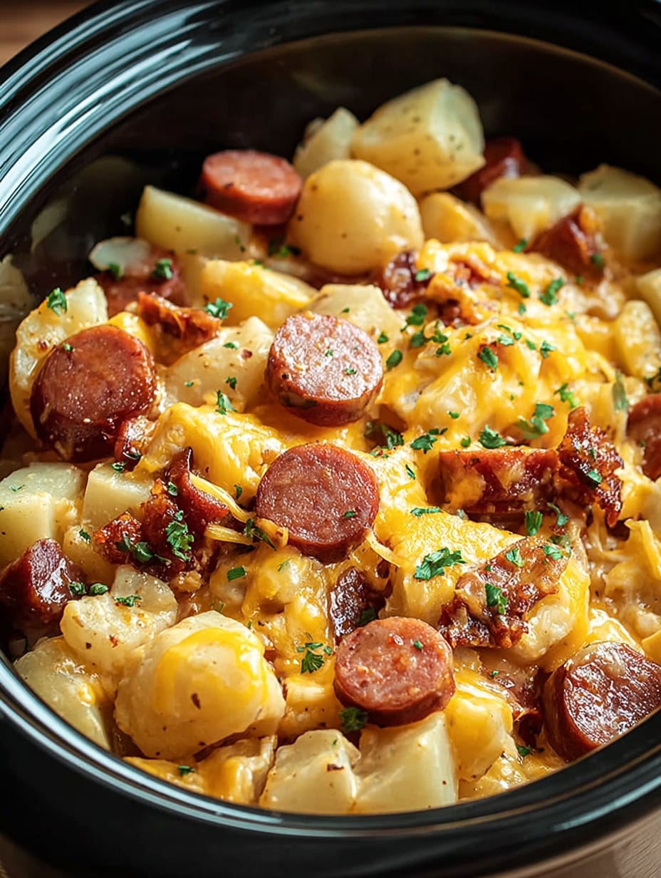 Crockpot Cheesy Potatoes and Kielbasa