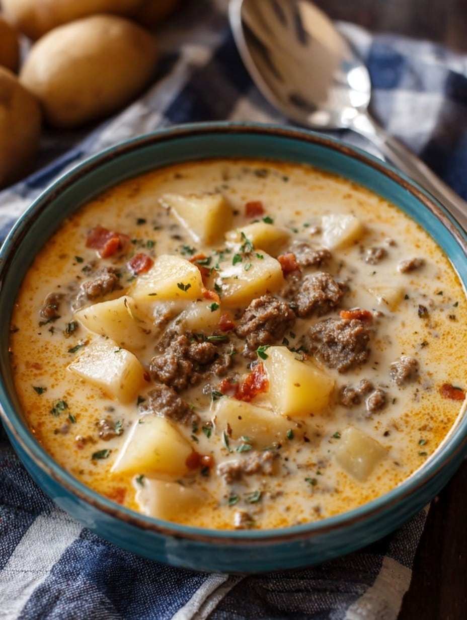 Crockpot Creamy Potato & Hamburger Soup