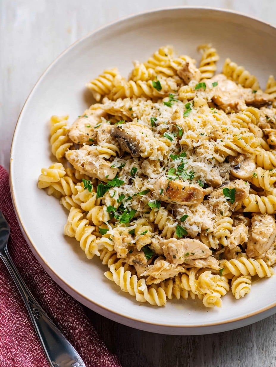 Crockpot Garlic Parmesan Chicken Pasta