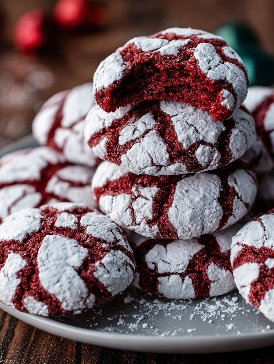 Fudgy Red Velvet Crinkle Christmas Cookies