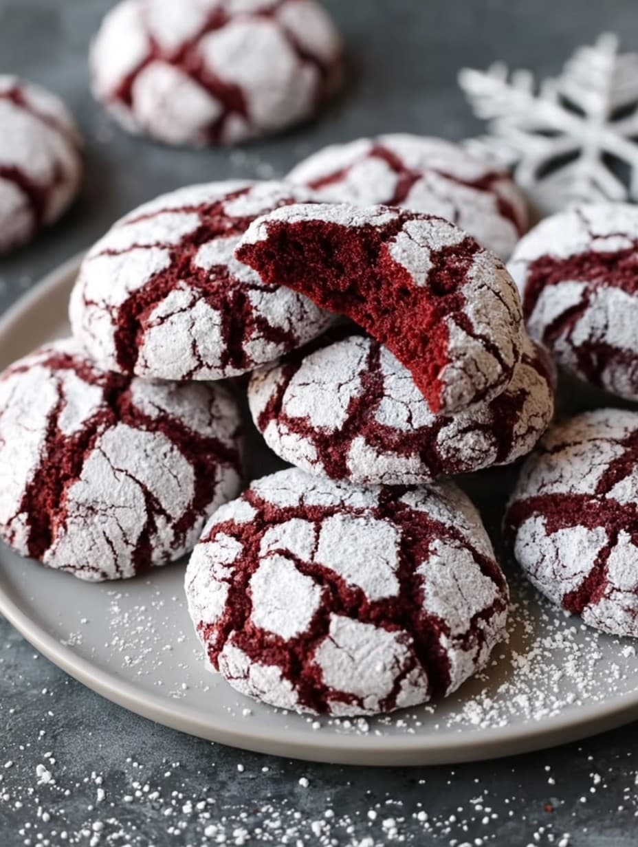 Fudgy Red Velvet Crinkle Christmas Cookies