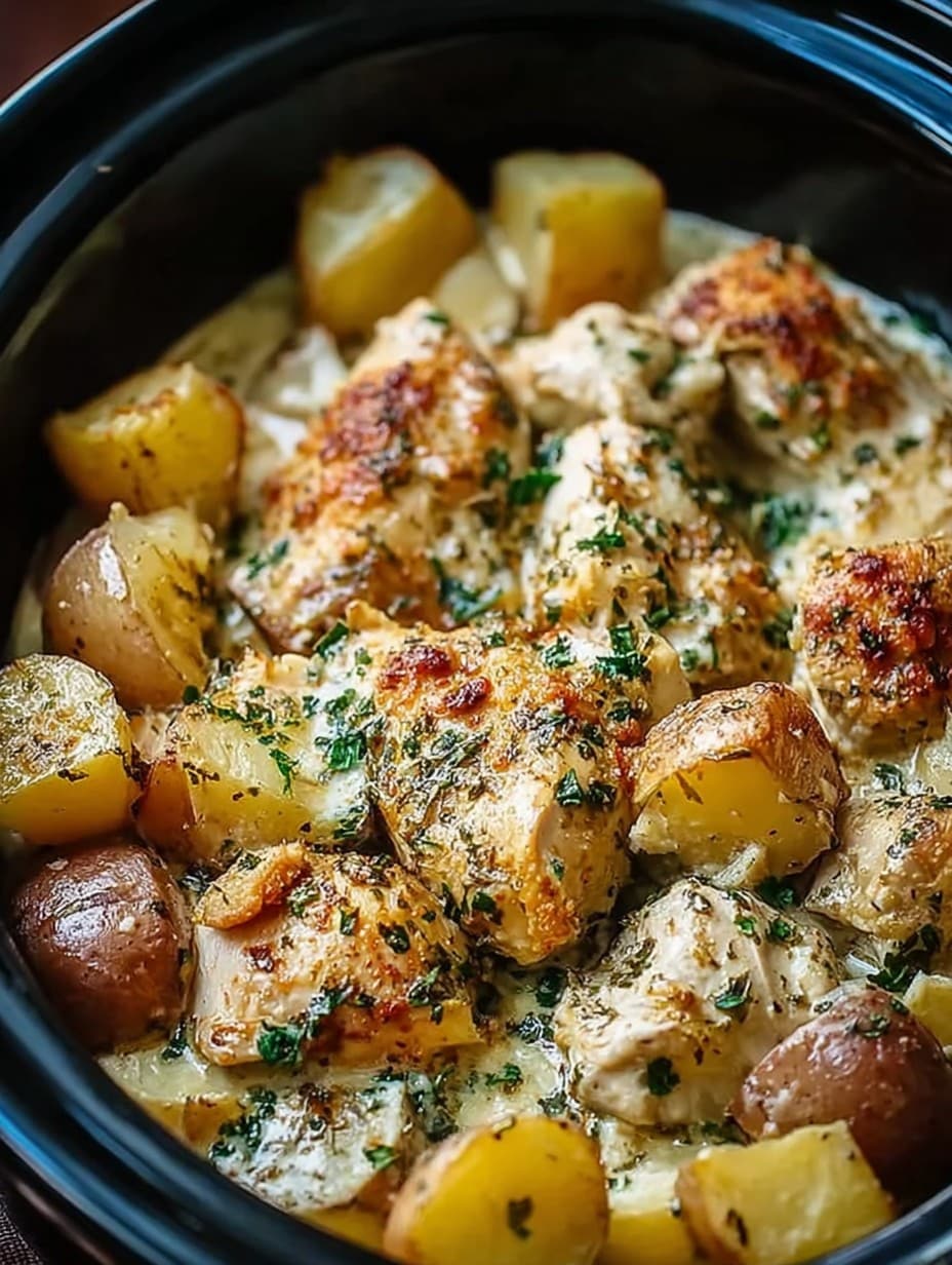 Garlic Parmesan Crockpot Chicken and Potatoes