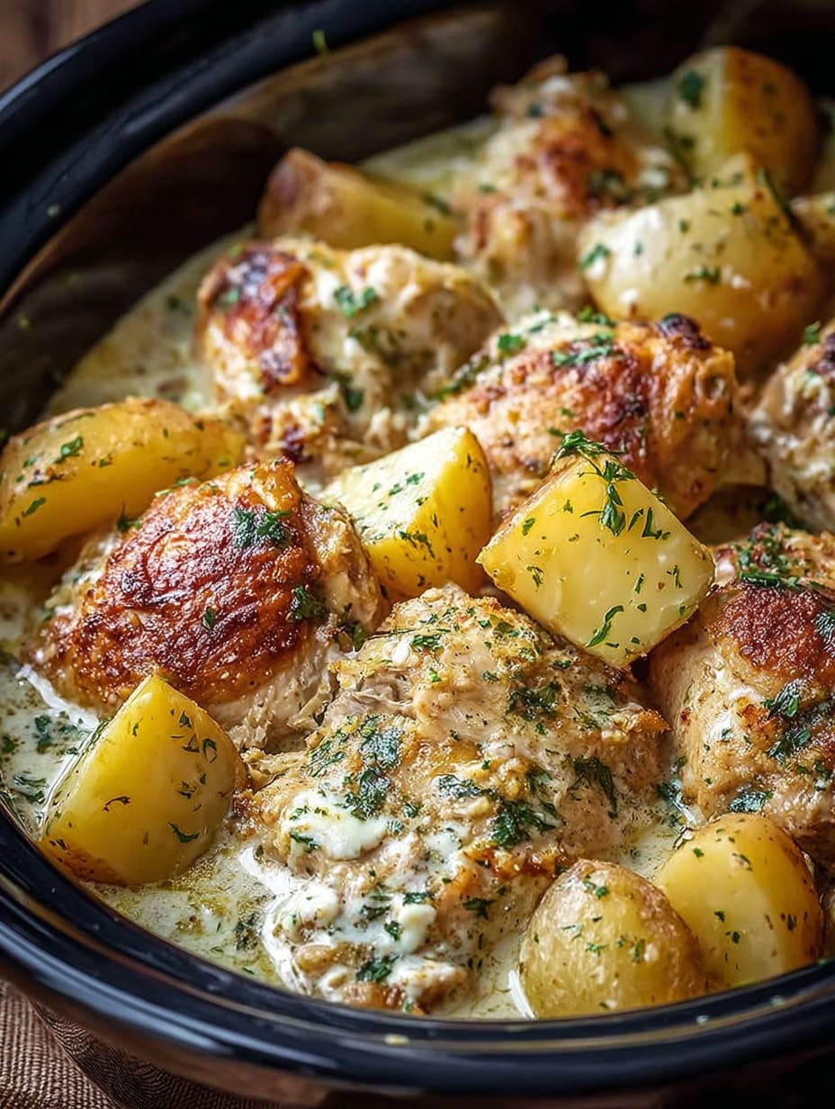 Garlic Parmesan Crockpot Chicken and Potatoes