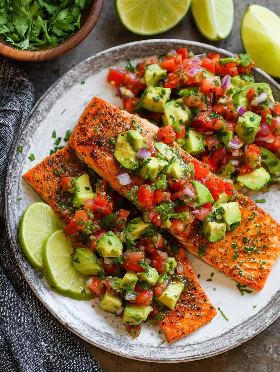Baked Cilantro Lime Salmon with Avocado Salsa