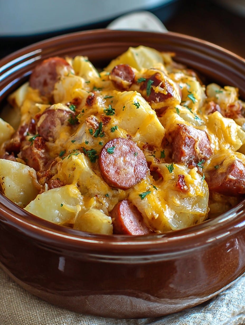 Crockpot Cheesy Potatoes and Kielbasa Recipe