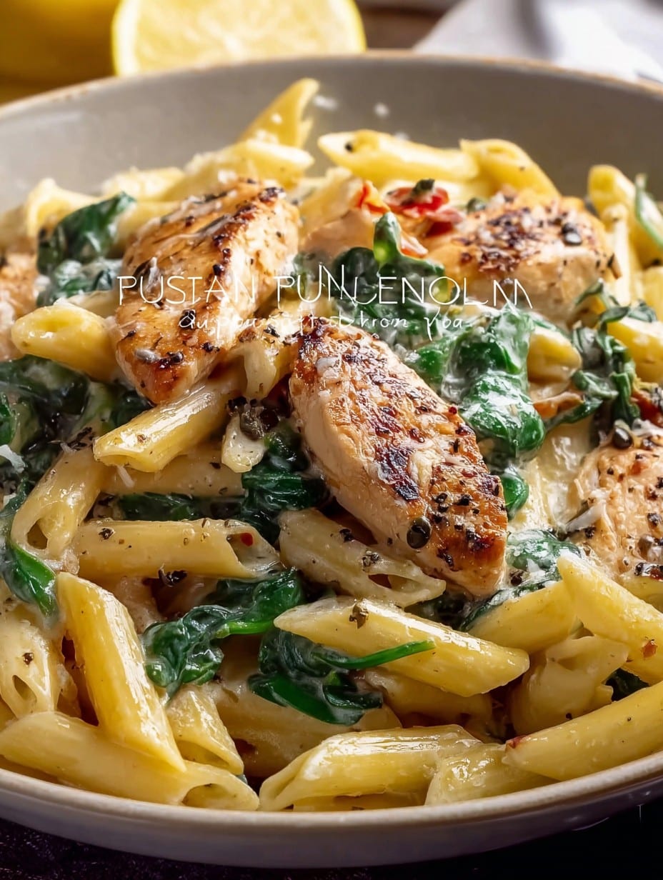 pasta with chicken and spinach