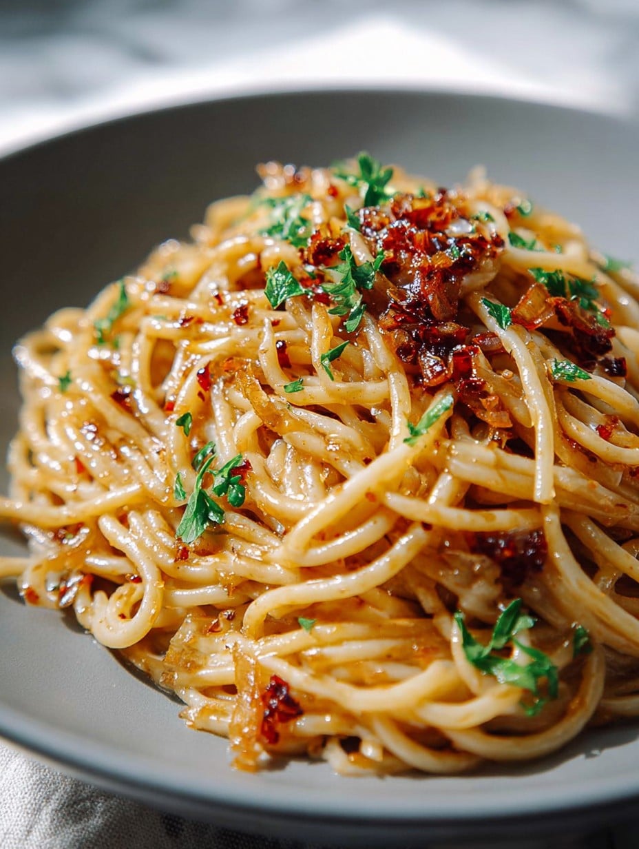 Caramelized Onion Pasta with Chili Oil: A Sweet and Spicy Flavor Bomb