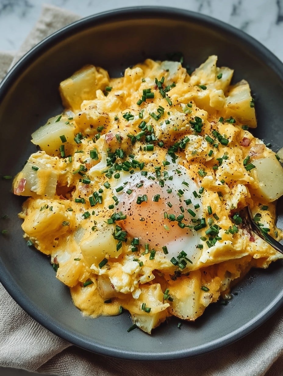 Cheesy Potato Egg Scramble