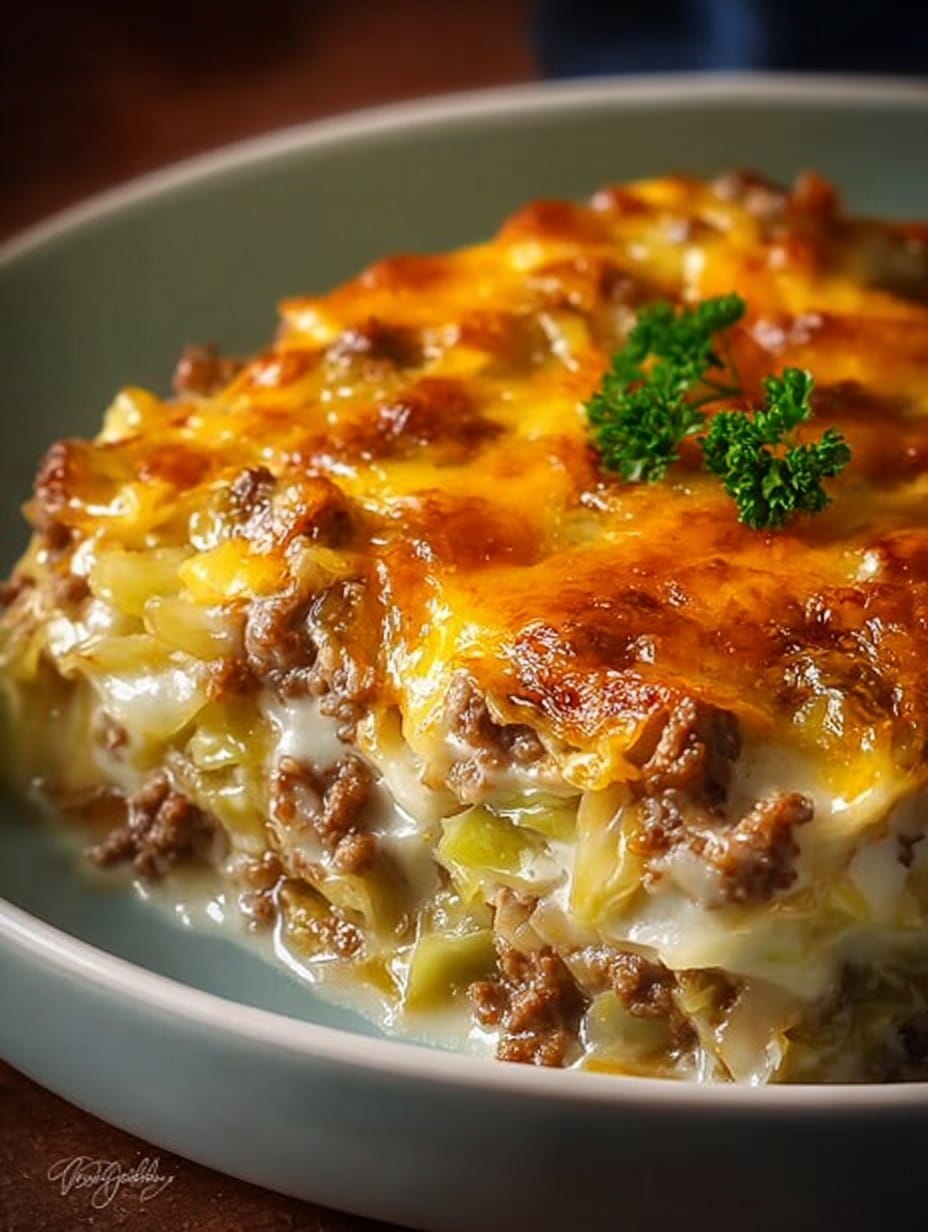 Creamed Cabbage and Ground Beef Casserole