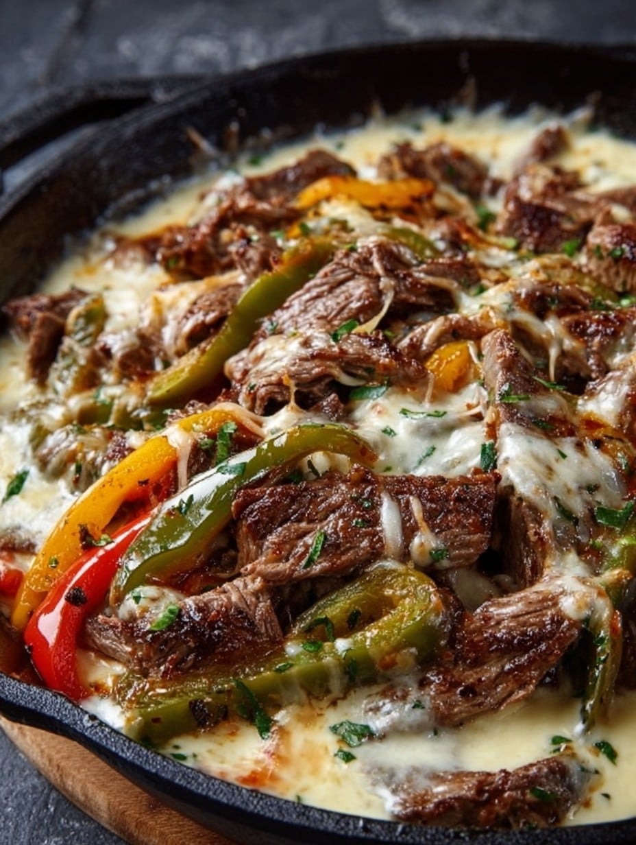 Creamy Keto Philly Cheesesteak Skillet