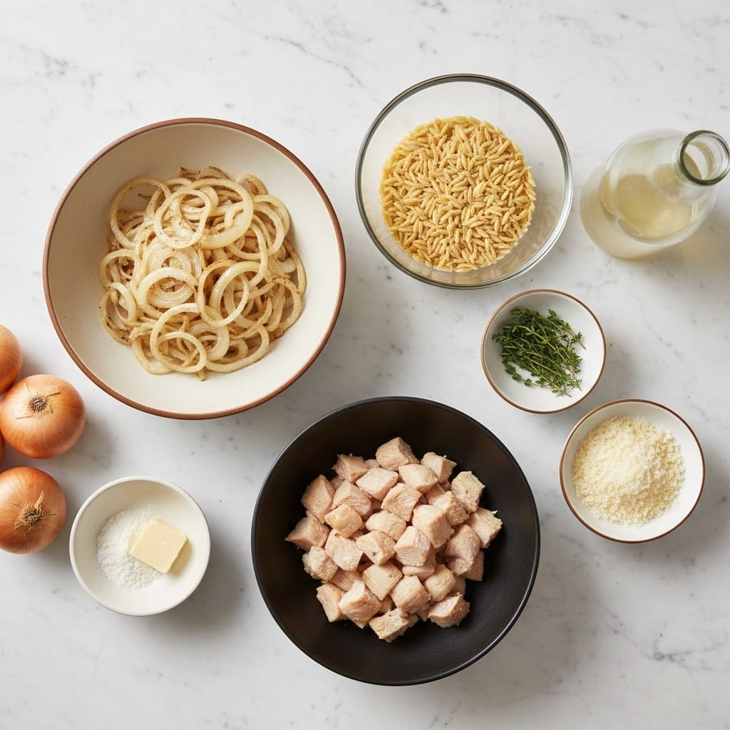 Easy French Onion Chicken Orzo Casserole