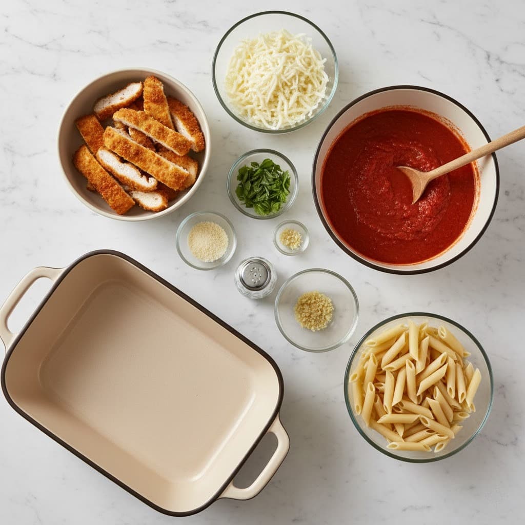 Easy Make-Ahead Chicken Parmesan Casserole Freezer Meal