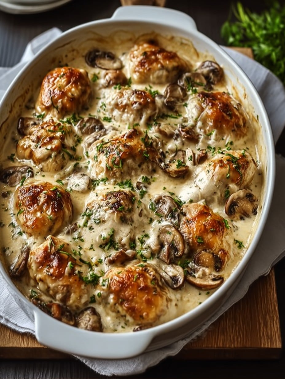 Keto Garlic Mushroom Chicken Casserole