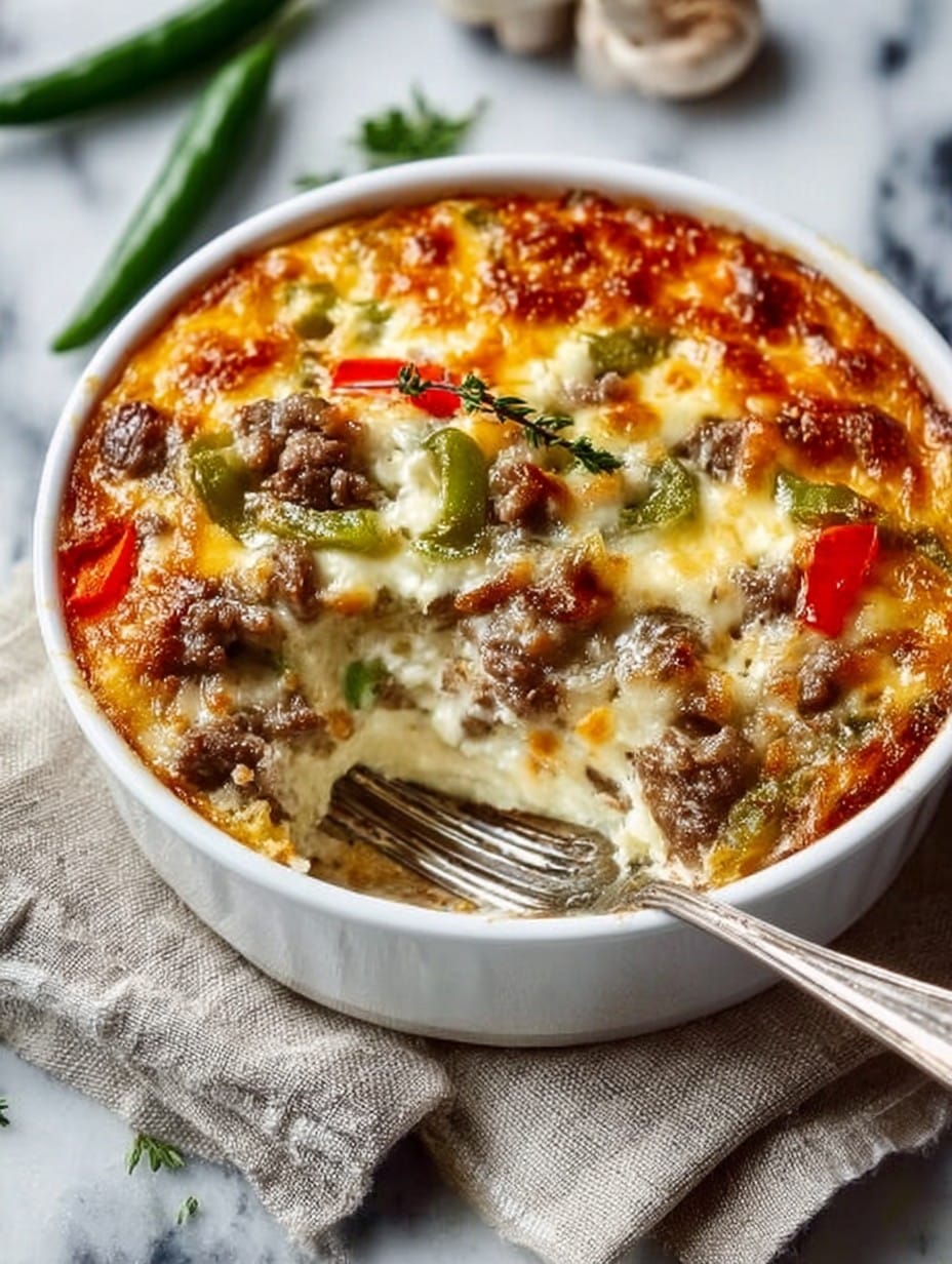 Low Carb Philly Cheesesteak Casserole
