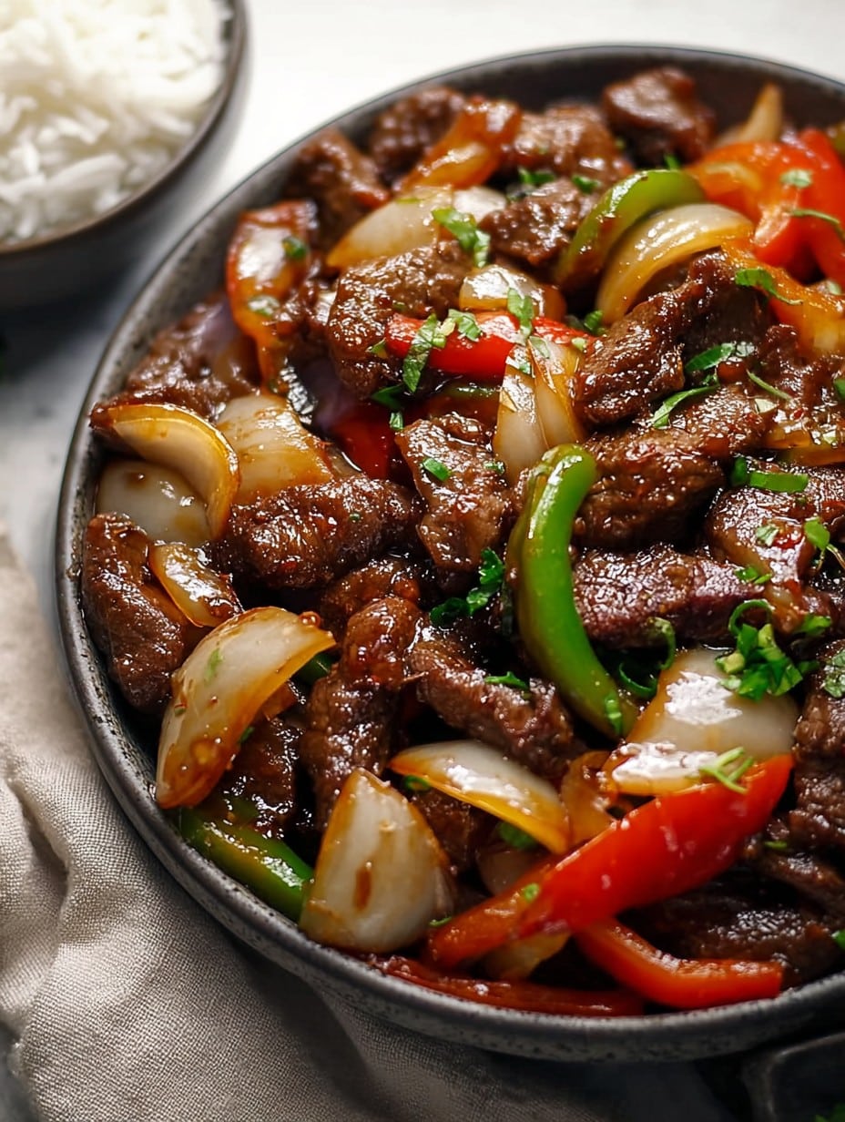 Sizzling Chinese Pepper Steak with Onions