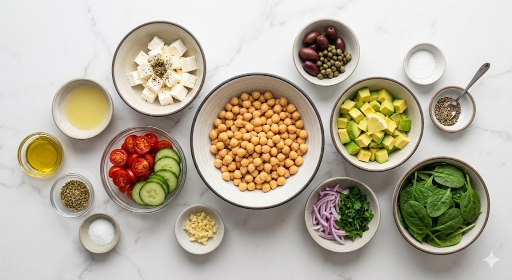 Chickpea Feta Avocado Salad