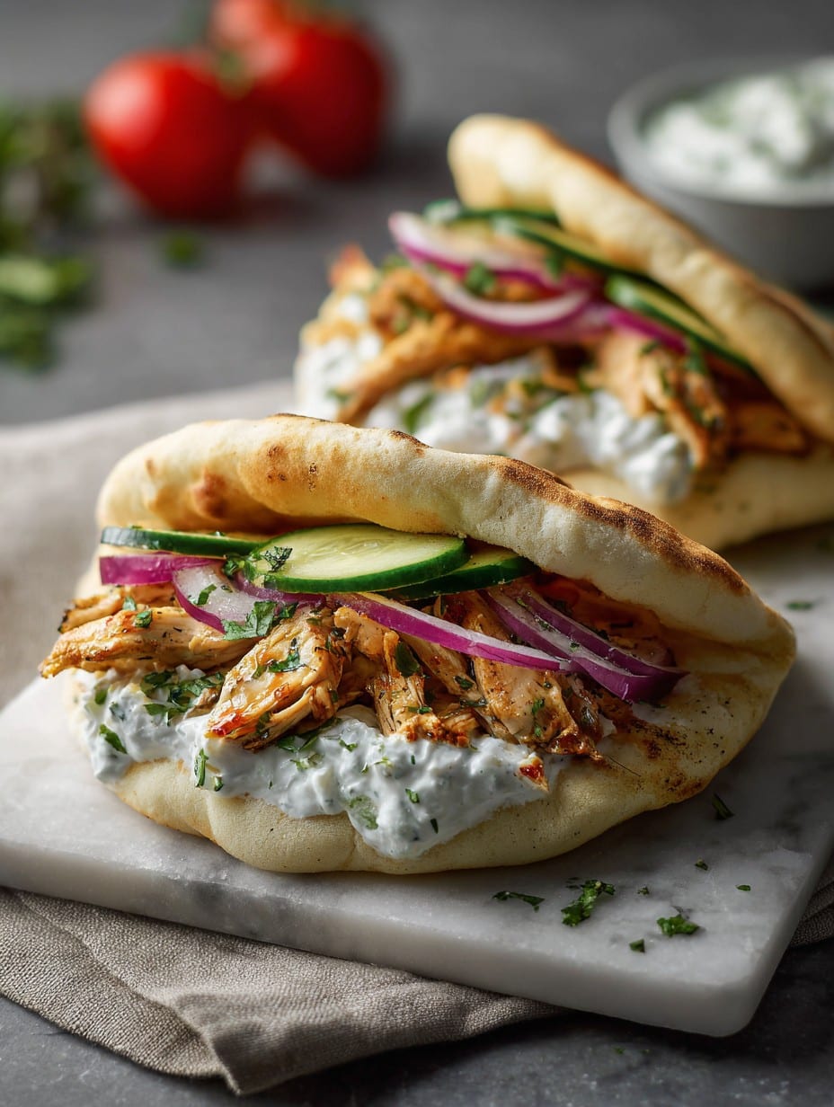 Crockpot Greek Chicken Pitas with Tzatziki
