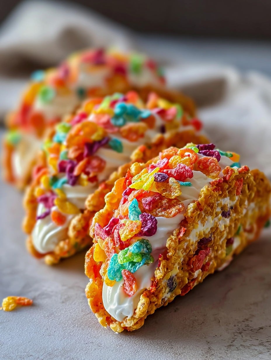 Fruity Pebbles Cheesecake Tacos