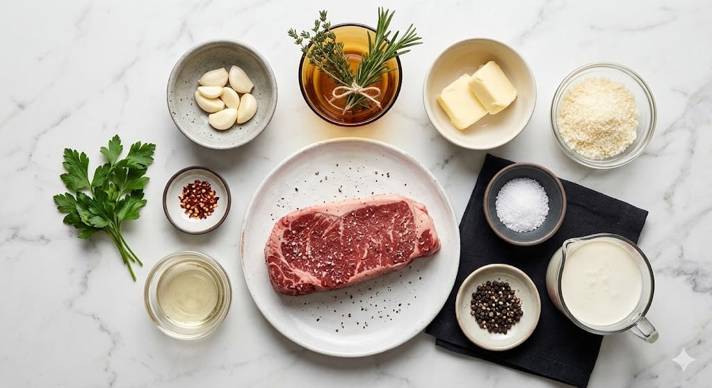 Garlic Butter Steak with Parmesan Cream Sauce