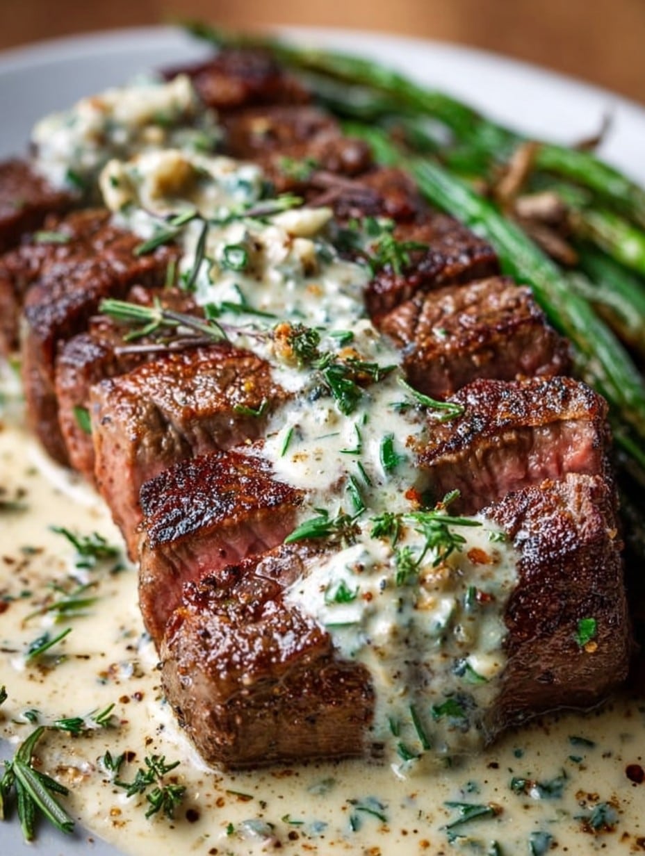 Garlic Butter Steak with Parmesan Cream Sauce