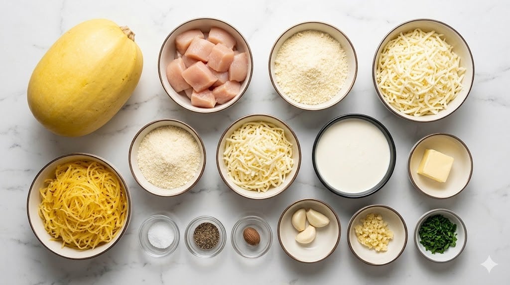 High Protein Chicken Alfredo Spaghetti Squash
