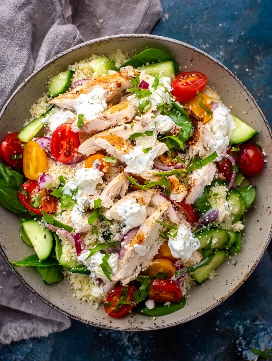 High Protein Chicken Tzatziki Salad Couscous