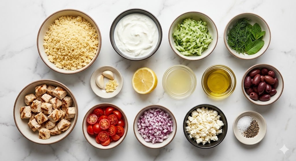 High Protein Chicken Tzatziki Salad Couscous