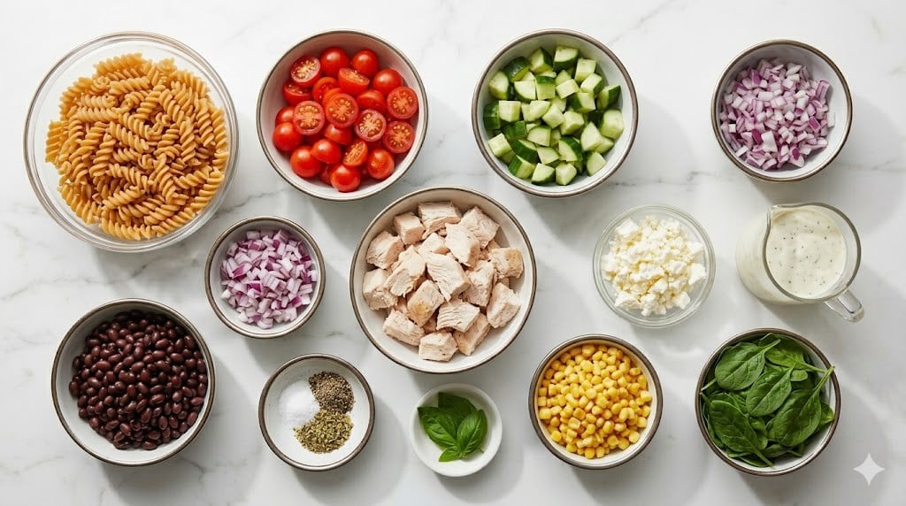 High Protein Protein Pasta Salad with Chicken
