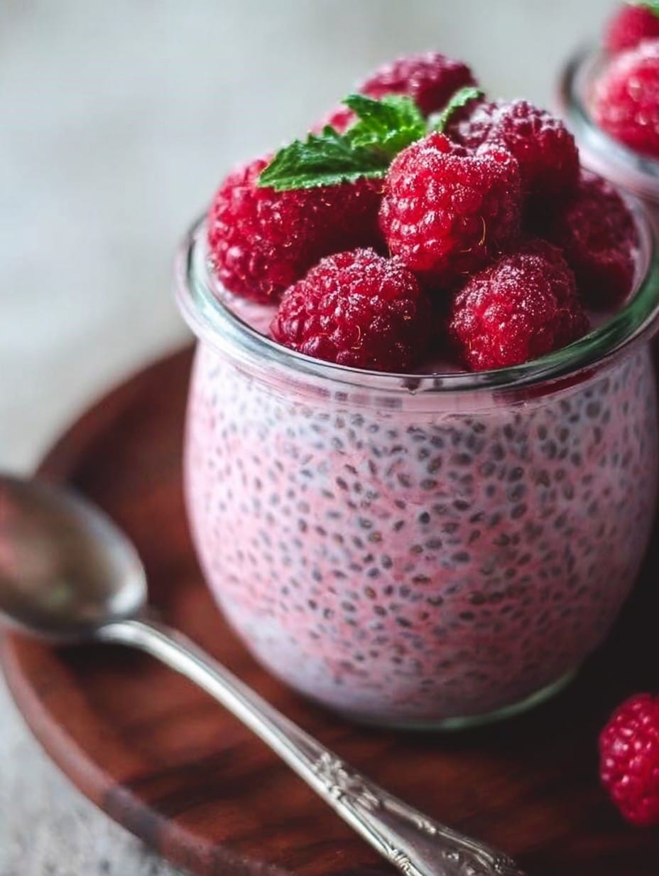 Raspberry Chia Pudding Sweetened with Maple Syrup