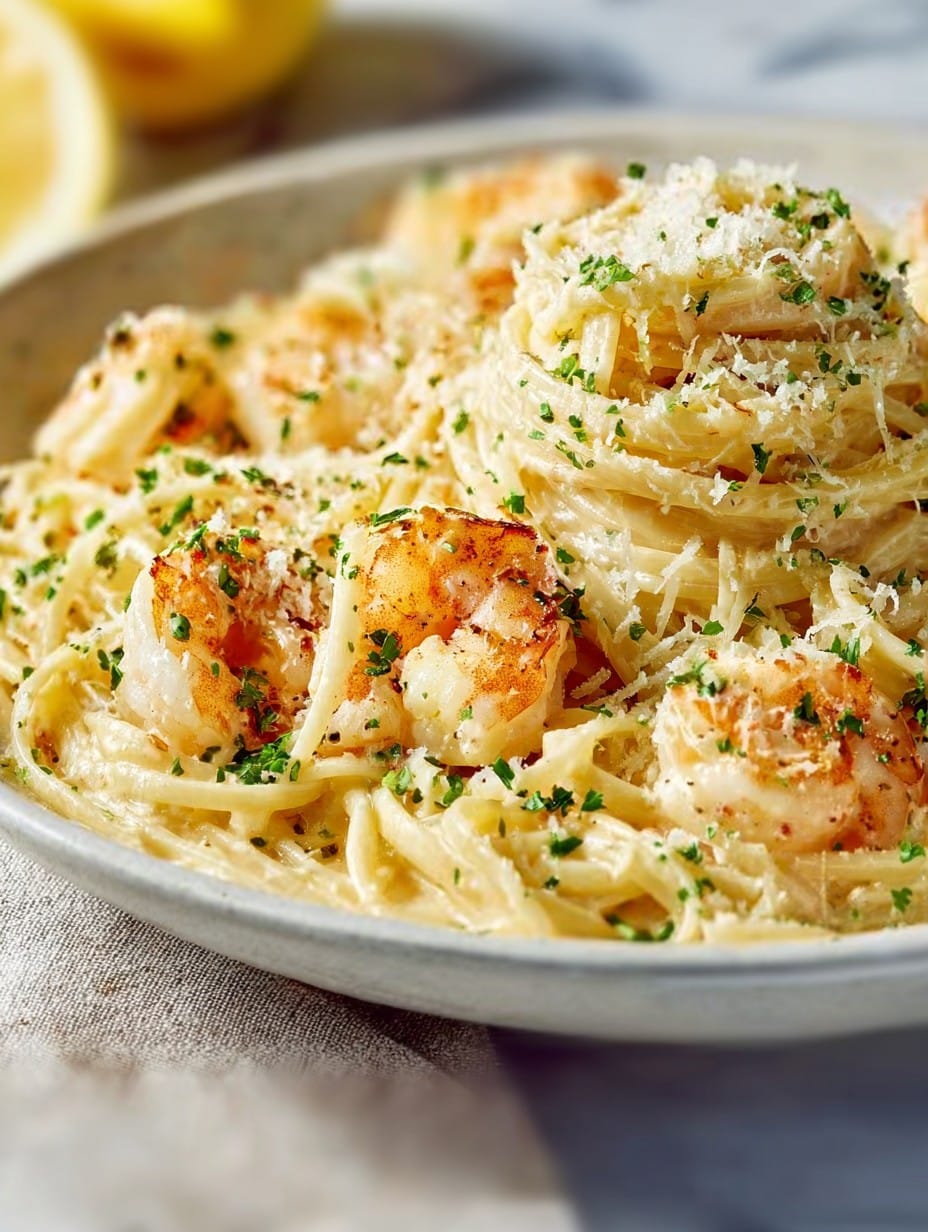 Shrimp Scampi Garlic Cream Pasta