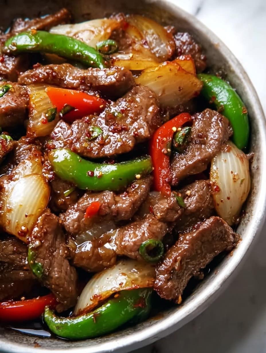 Sizzling Chinese Pepper Steak with Onions Recipe