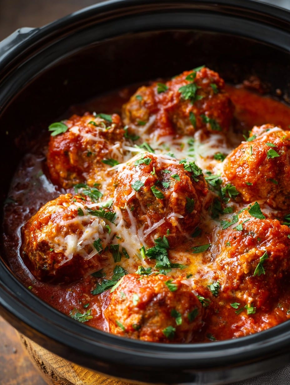 Slow Cooker Chicken Parm Meatballs