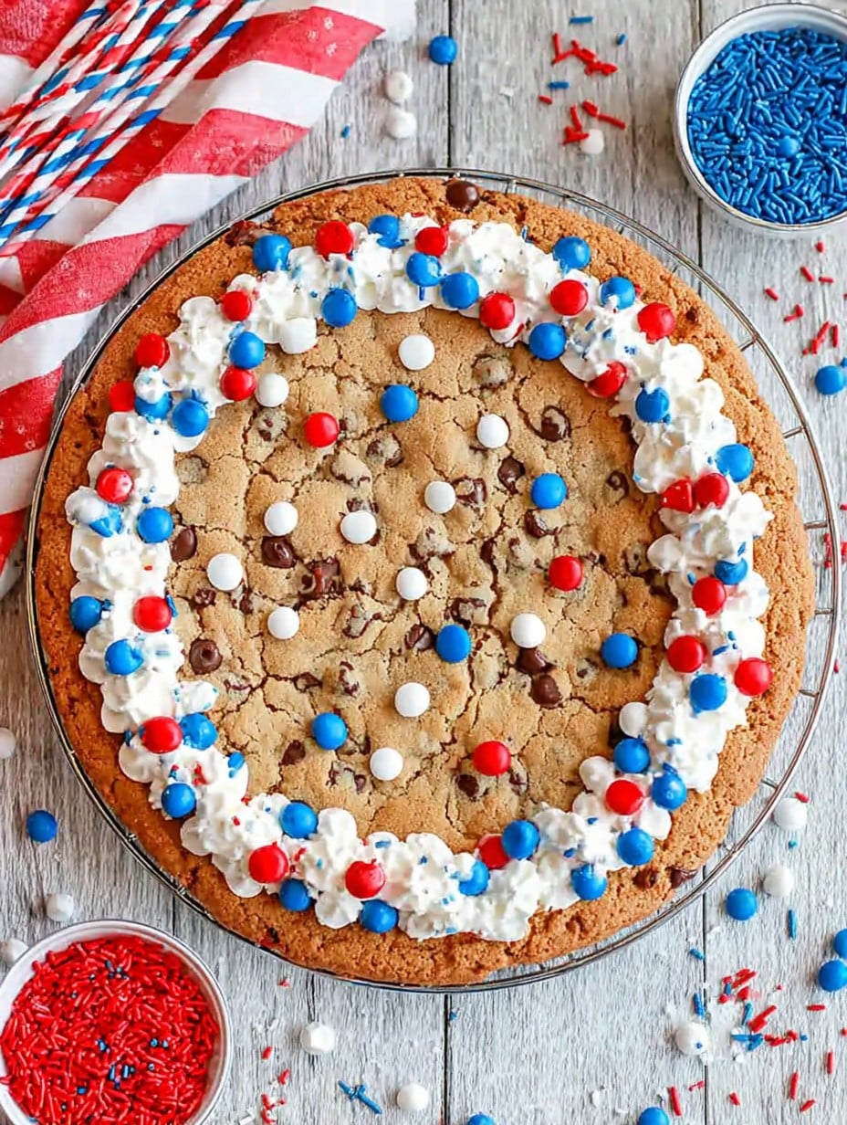 Chocolate Chip 4th of July Cookie Cake