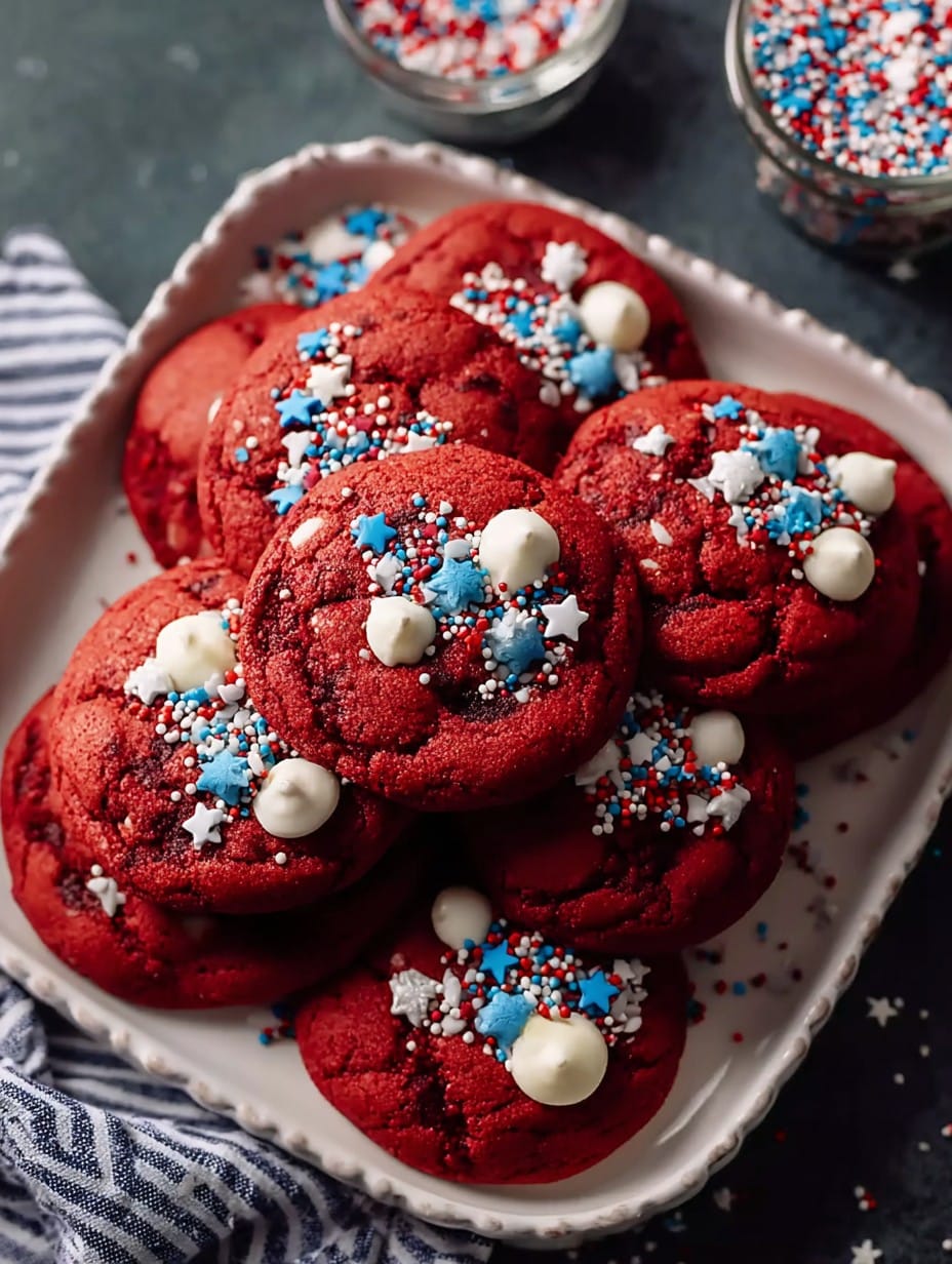 Classic 4th of July Red Velvet Cookies