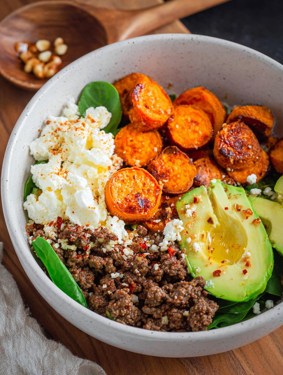 Cottage Cheese Sweet Potato Beef Bowl