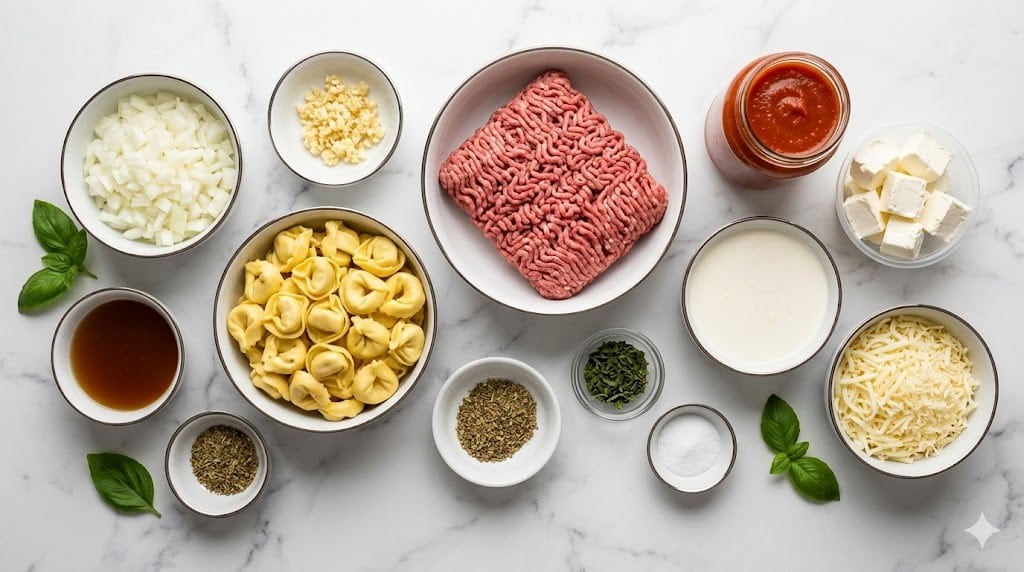 Crockpot Creamy Ground Beef Tortellini