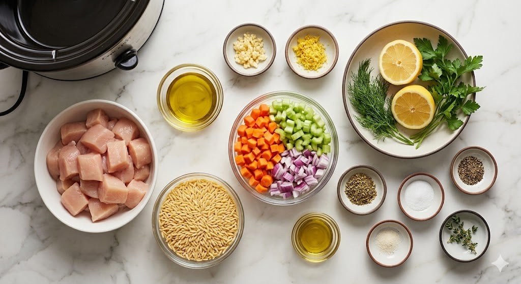 Crockpot Lemon Chicken Orzo Soup