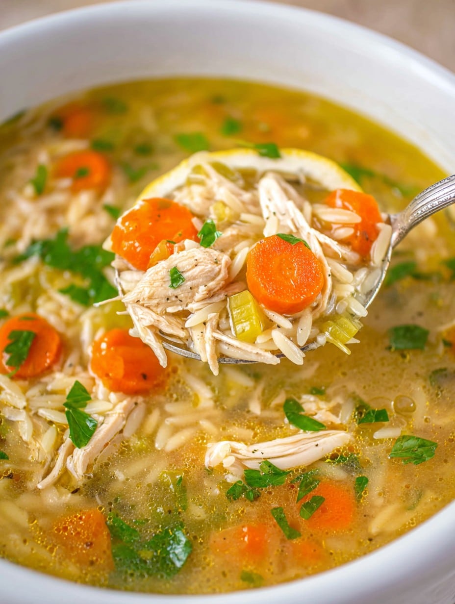 Crockpot Lemon Chicken Orzo Soup
