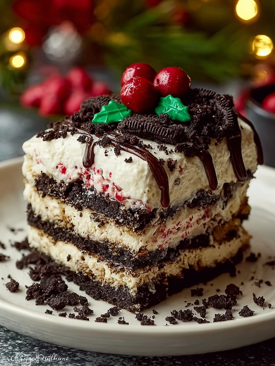 No-Bake Christmas Oreo Lasagna