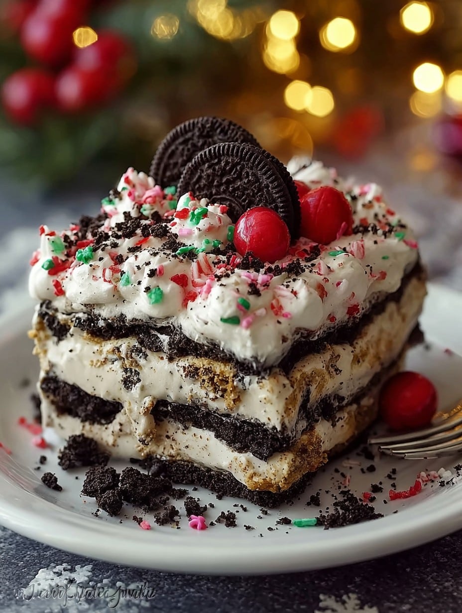 No-Bake Christmas Oreo Lasagna