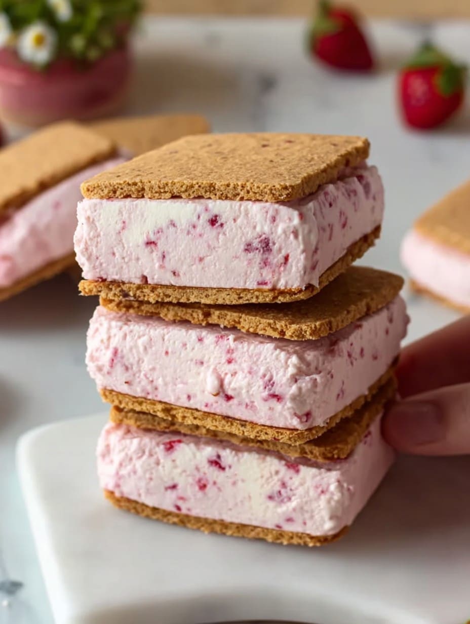 No-Churn Strawberry Ice Cream Sandwiches