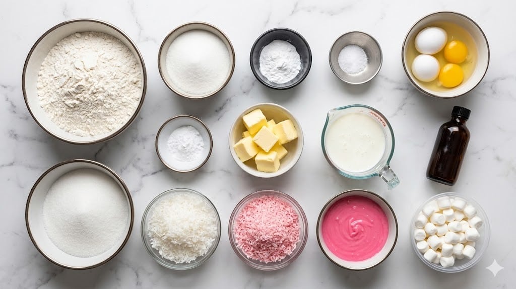 Pink Coconut Snowball Cake Bars