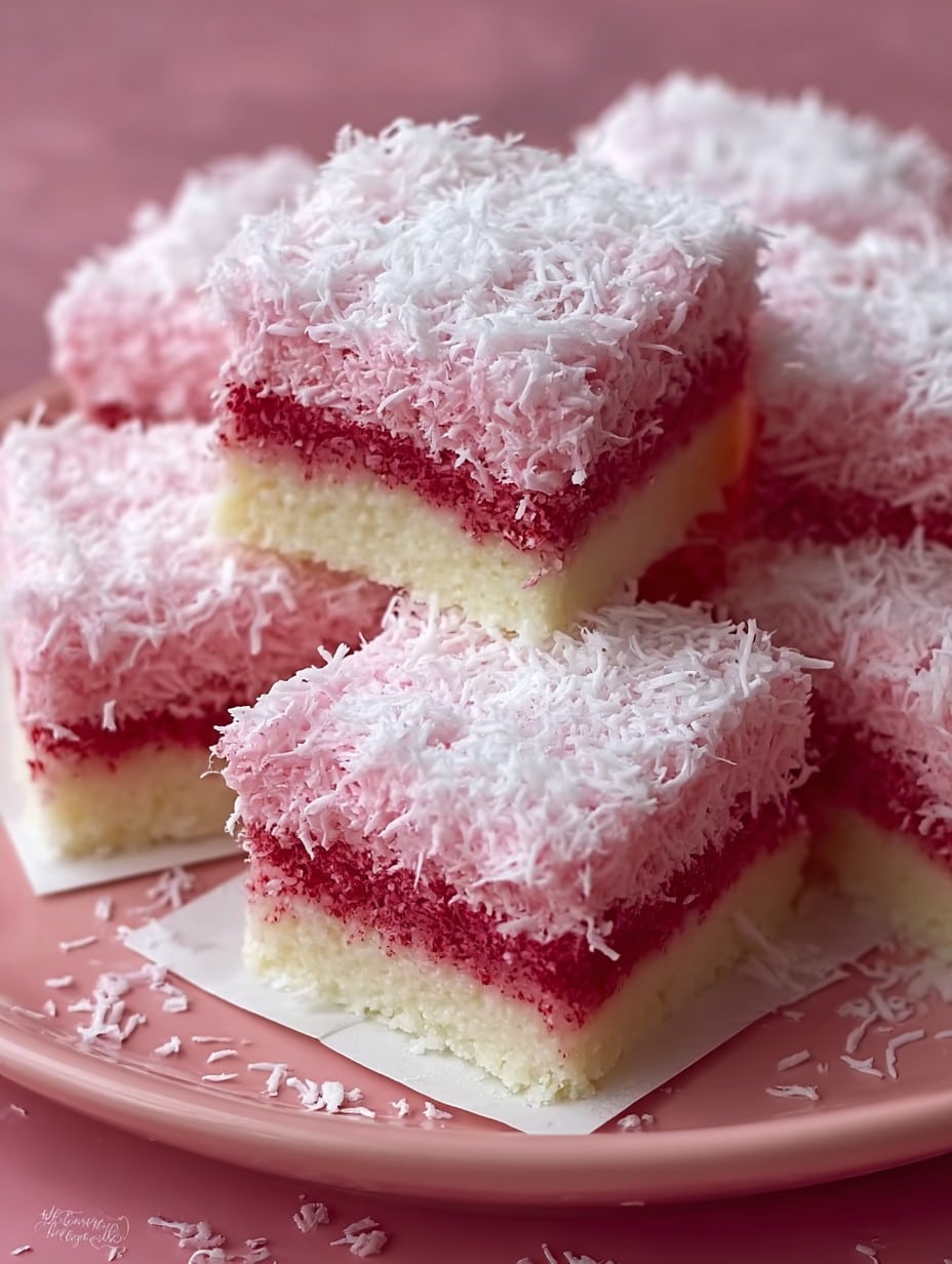 Pink Coconut Snowball Cake Bars