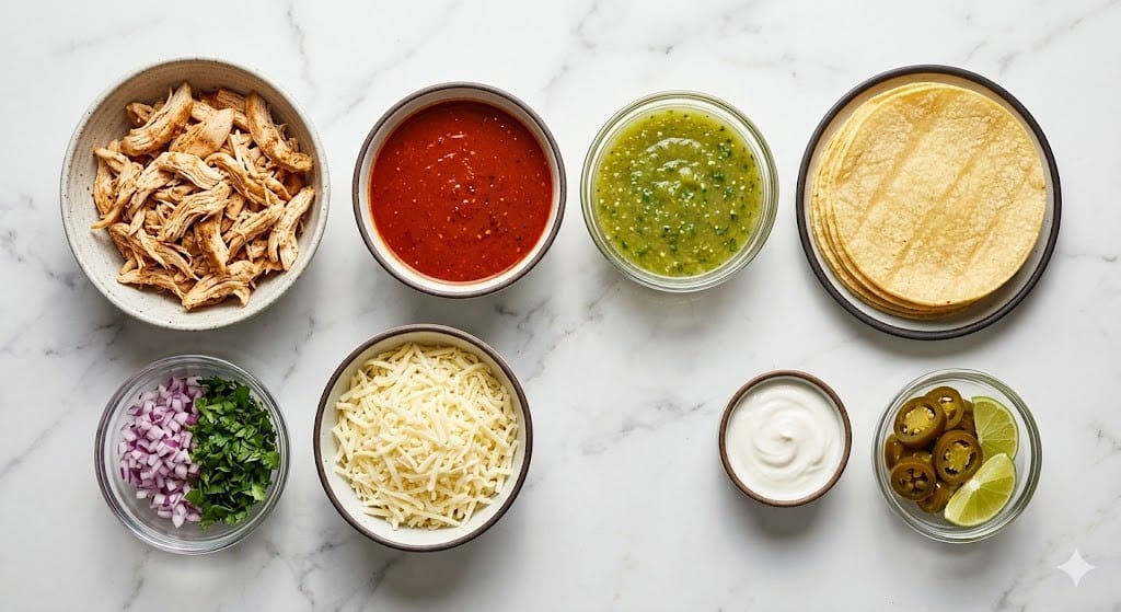 Red and Green Chicken Enchiladas