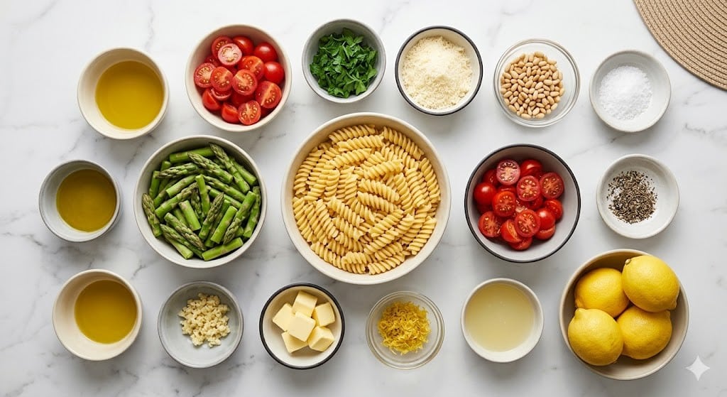Roasted Asparagus Lemon Butter Pasta Salad