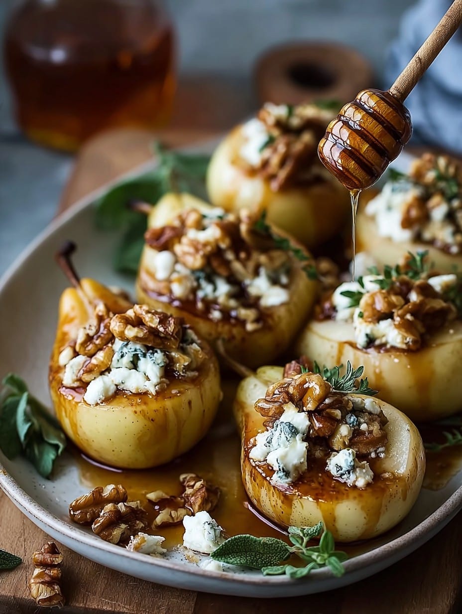 Roasted Pears with Goat Cheese & Maple Walnut Drizzle
